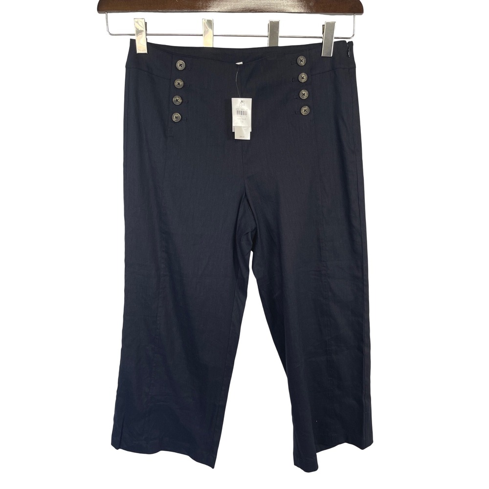 NWT J.Jill Linen Stretch Sailor Crop Pants 14 Navy Blue Nautical Preppy Classic